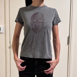 Lucky Brand Gray Skull Graphic Tee